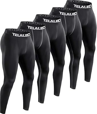 Men's Compression Pants Performance Leggings - 5 Pack Baselayer Tights, Size L