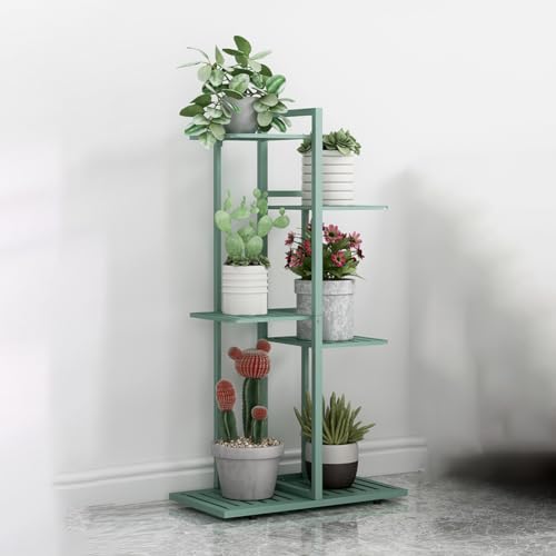 TT-YEC Floor-Standing Metal Flower Pot Stand, Simple Plant Display Stand, High Flower Stand Plant Staircase, Multi-Layer Corner Flower Stand, Indoor And Outdoor Gardening Decoration,Green(A)