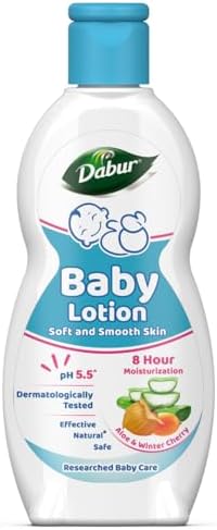 Dabur Baby Lotion: pH 5.5 Balanced for baby skin | No Harmful Chemicals | Contains Aloe Vera, Licorice and Almonds | Hypoallergenic and Dermatologically Tested | No Paraben and Phthalates - 200 ml