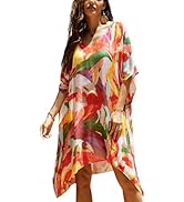 Moss Rose Women's Swimsuit Cover up Beach Kaftan for Bathing Suit with Floral Pattern