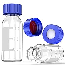 Autosampler Vials, 100 Pcs Sample Vials 2ml HPLC Vials 9-425 Vial Clear Glass Bottles with Write-on Spot and Graduations and 100 Pcs 9mm Blue ABS Screw Caps by Ks-Tek