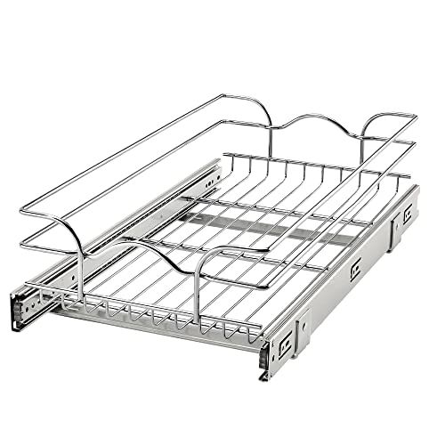 Rev-A-Shelf 5WB1-1222CR-1 30 cm x 56 cm pojedynczy kosz kuchenny podstawa szafka wysuwana półka przechowywanie zmontowany organizer, srebrny