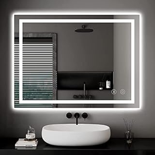 Dripex Bathroom Mirror with LED Lights, 500*700 MM Illuminated Backlit Wall Mounted Bathroom Mirrors Vanity Mirror Dimmable Switch 3 Colors and Demister Pad, Horizontal/Vertical