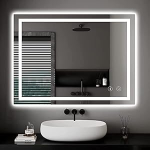 Dripex Bathroom Mirror with LED Lights, 500 * 700 MM Illuminated Backlit Wall Mounted Vanity Mirror Dimmable Switch 3 Colors and Demister Pad, Horizontal/Vertical
