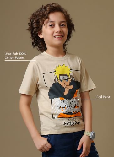 Image of Kidsville Official Naruto Anime Character Half Sleeves Round Neck Graphic Printed Regular Fit Pure Breathable Cotton Fabric Tshirt for Boys