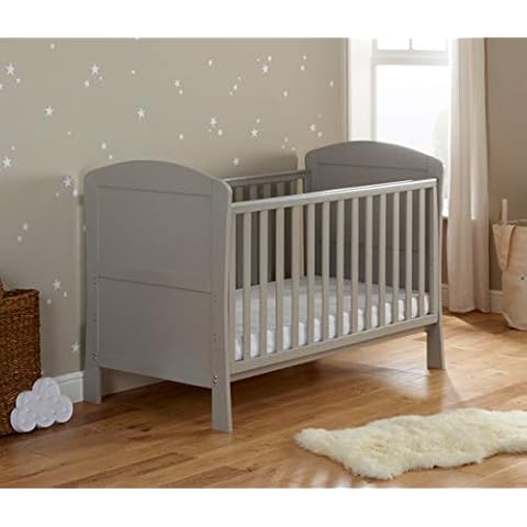 Babymore Aston Baby Cot Bed | Solid Pine Wood | Converts into Baby Bed, Toddler Bed, Single Handed Dropside Mechanism | 3 Adjustable Base Positions | Teething Rail | Grey Cover