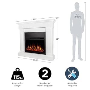 Real Flame Crawford Slim 48" Indoor Electric Fireplace with Mantel for Living Room or Bedroom, Replaceable Fireplace Insert Heater, Realistic Log and Flame Effect, Remote Control, Timer, White Real Flame Crawford Slim 48 Indoor Electric Fireplace with Mantel for Living Room or Bedroom Replaceable Fireplace Insert Heater Realistic Log and Flame Effect Remote Control Timer White