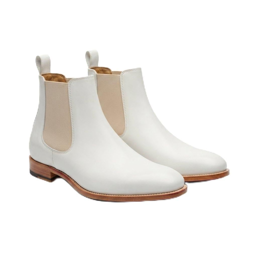 Belgrave Men's Chelsea Boots, White Leather Pull-On-image-6