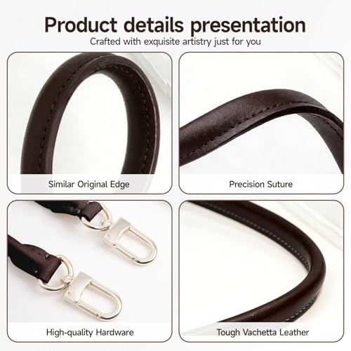 Image of Bag Genuine Vachetta Leather Shoulder Short Strap Replacement Fit for Graceful Damier or Speedy25 30 35(Coffee)