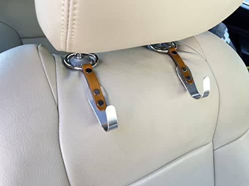 Iq Labs Headrest Hooks For Car | Back Seat Organizer Car Hook Hanger Premium Leather Stainless Steel | 2 Pack Rustic Brown | Car Seat Head Rest Storage Organizer Universal For Handbag Purses #TOP6