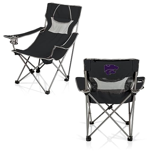 Picnic TIME NCAA Kansas State Wildcats Campsite Camping Chair, Picnic Chair, Outdoor Folding Chair with Carry Bag, Beach Chair, (Black with Gray Accents)