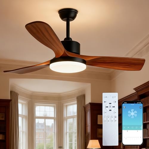 Image of 52inch Ceiling Fans with Lights and Remote, Smart Ceiling Fan APP Control, 3600LM Dimmable 3CCT, 6 Speeds Reversible, 1-8H Timer, 2 Downrods, Modern Fan Light Ceiling for Bedroom Living Room Black
