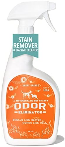 Angry Orange Enzyme Cleaner & Pet Stain Remover Spray – 32oz Pet Odor Eliminator for Home, Carpet, and Floor – Cat and Dog Urine Destroyer (Fresh Citrus Scent) ﻿