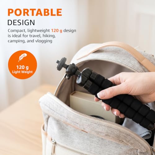 Image of Amazon Basics Flexible Gorillapod Tripod for Cameras & Mobile Phones, Premium Metal Legs with 360 Ball Head & Phone Holder, Max Load 3kg, Portable for Travel, Hiking & Vlogging