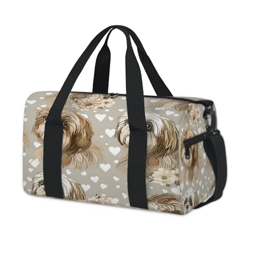 Gym Bag for Women Men, Shih Tzu Dog Puppy Travel Duffle Tote Bag, Waterproof Sports Tote Bags, Large Overnight Weekender Bags for Yoga Dance