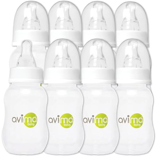 Image of Avima 4 oz Anti Colic Newborn Baby Bottles, BPA Free, Standard Neck with Slow Flow Nipples (Set of 8)