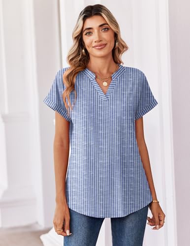 Image of Zeagoo Womens Tops Short Sleeve Summer V Neck Shirts Work Blouses Business Outfits Fashion Clothing