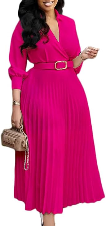 Elainone Womens 3/4 Sleeve Flared A Line Dress with Belt