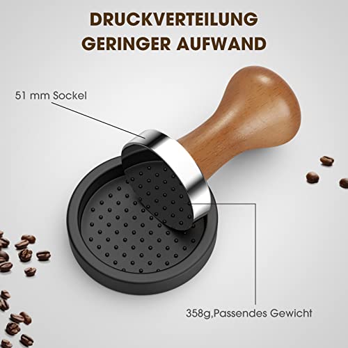 Foto von SAPULO Kaffee Tamper, 51mm Espresso Tamper Set mit Silikonmatte Edelstahl Base Holzgriff Tamper Barista Zubehör, Genießen Sie die Kaffeezeit mit Espresso Zubehör Zuhause und im Büro