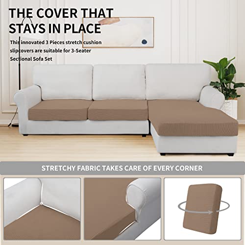 Image of Easy-Going Stretch 3 Pieces Couch Cushion Covers for Sectional Sofa Left /Right L Shape Chaise Lounge Sofa Seat slipcover Anti-Slip Sofa Cover Soft (2 Seater + 1 Chaise, Camel) | 2 Seater + 1 Chaise Lounge Left /Right L Sofa Seat slipcover Anti-Slip Sofa Cover Soft Camel
