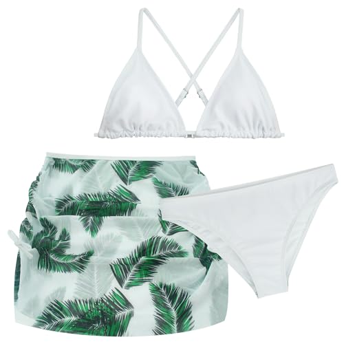 Image of Happy Cherry Swimsuits for Teen Girls Bikini Cute Bathing Suits Kids Tropical Floral 3 Piece Swim Suits with Shorts Skirt