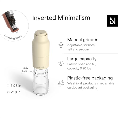 Image of LARS NYSOM Salt and Pepper Grinder Set, Stainless Steel Manual Salt and Pepper Mills, Adjustable Ceramic Grinder, Design Spice Shakers (Red /Beige)