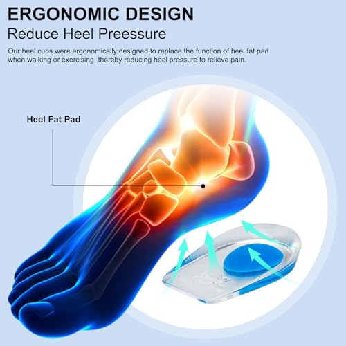 Gel Silicone Heel Pads,2 Pairs Heel Cups for Achilles Tendonitis,Shoe Wedge Inserts for Plantar Fasciitis,Sore Heel, Heel Spur and Heel Pain Relief,Heel Support for Men/Women(Medium) - Thumbnail 4