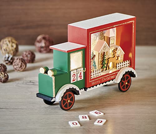 EMOS Laster Calendrier de l'Avent lumineux avec éclairage LED et décoration, blanc chaud, décoration de Noël pour l'intérieur IP20, alimenté par piles (2 x AA), minuterie 6/18 h, 20 x 30,5 cm Cover