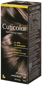 Cuticolor Permanent Hair Color Cream|#1 Dr prescribed|Suitable for Sensitive Skin|Eco Mechanism to Preserve Scalp Health|No Ammonia|No PPD|Enriched with Portulaca & Boseivela Extract - Dark Brown(60g)