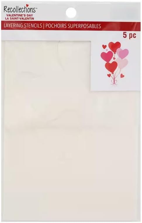 Recollections Valentine's Day Layering Stencils, Heart Shaped Balloon Bouquet Design, 5 Piece Set, 4 x 6 Inches, Plastic Mylar