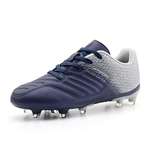 brooman Kids Soccer Cleats Boys Girls Athletic Outdoor Football Shoes (6M,Navy Grey)