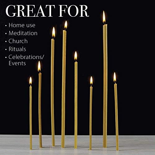 Danilovo 100% Pure Beeswax Taper Candles (Yellow) - Orthodox Church Candle Tapers for Prayer, Ritual, Christmas - No Soot, Dripless, Tall, Bendable, N140, Height 16 cm, Ø 5 mm (50 pcs - 143 g)