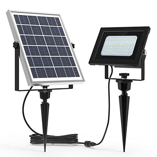 Solar Lights Outdoor Auto ON Off 60LED Solar Flood Light Rechargeable IP67 Waterproof Solar Security Lights 6000K Bright White Light Solar Spotlights Outdoor for Roof Shed Yard Ground Barn Flagpole