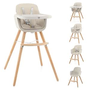 BABY JOY Convertible Baby High Chair, 3-in-1 Wooden Highchair/Booster/Chair with Removable Tray, Adjustable Legs, 5-Point Harness, PU Cushion and Footrest for Baby, Infants, Toddlers (Beige)