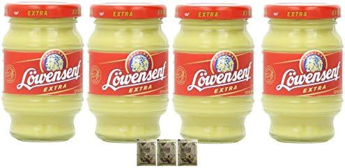 Lowensenf Mustard in Jar, Extra Hot, 3.5 Ounce (Pack of 4)Plus a Free Gift Instant Ginger Honey Crystals