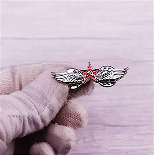Image of LAOSEP Red Star Wing Badge Brooch Pin - 30mm*20mm, Alloy Metal, Butterfly Clasp, Unisex, USSR, Russian Fleet, Civil, Collar Pin, Hat Badge