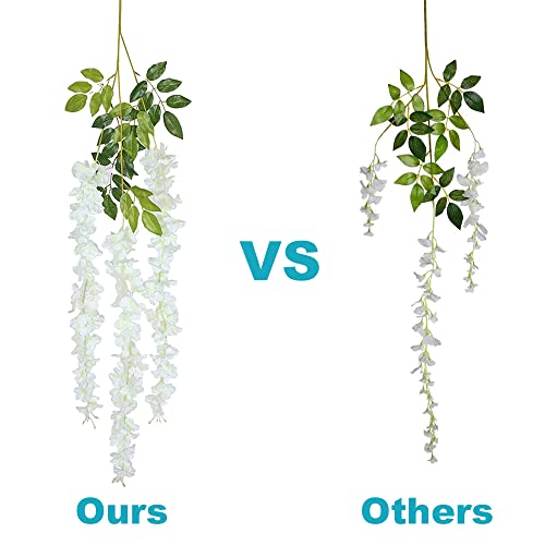 12 Pack Wisteria Flower Vines Garland, 3.75 Feet Artificial Flower Strings, Fake Hanging Flowers, Silk Wisteria Garland Flowers, Wisteria Vine For Wedding, Garden, Wall Decoration (Pure White) #TOP2
