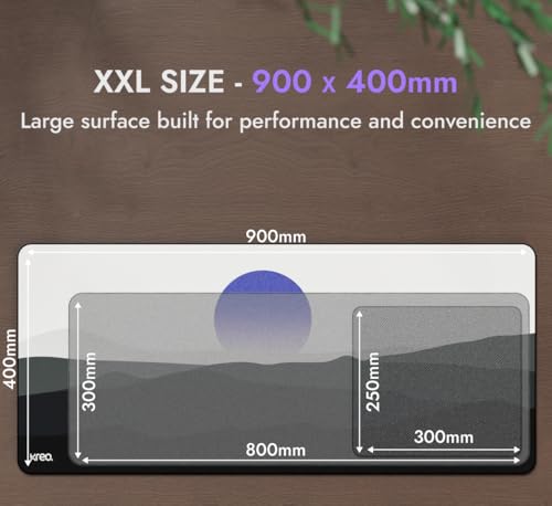 Image of Kreo Terra XXL Deskmat Premium Glass - Smooth Surface, 4mm Cushioned Base, Anti-Fray Stitched Edges - 900x400mm Large Desk Pad for Gaming & Work (Rising Sun)