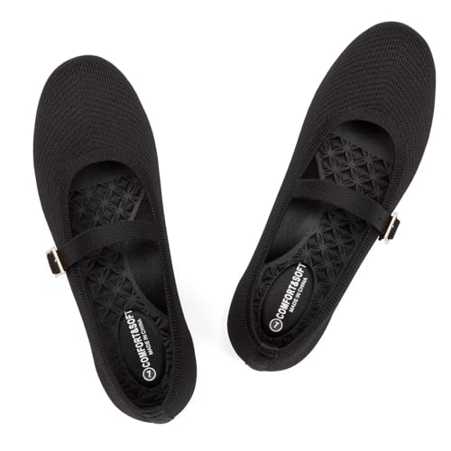 Image of Frank Mully Women's Mary Jane Flats Comfortable Dressy Ballet Flats Casual Round Toe Slip On Washable Knitted Fabric Office Work Woman Shoes