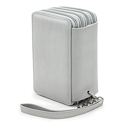 BTSKY PU Leather Colored Pencil Case with Compartments-72 Slots Handy Pencil Bags Large for Watercolor Pencils, Ordinary Pencils (Grey)