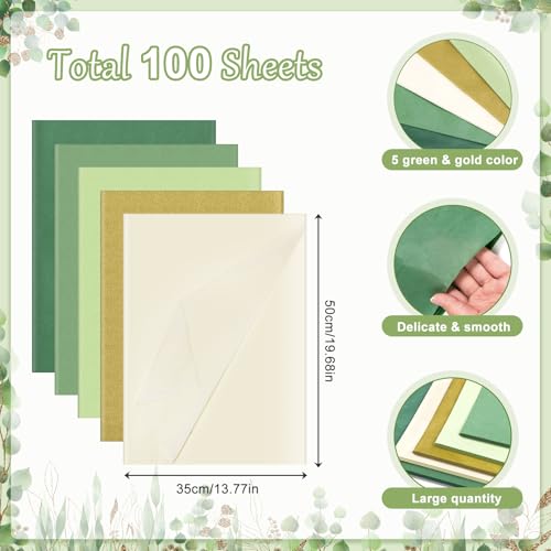 Piklodo 100 folhas de papel de seda verde, papel de seda verde sálvia para sacos de presente, papel