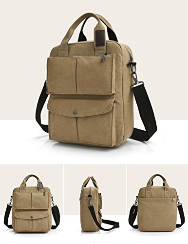 Canvas Crossbody Tote Bag College Students Shoulder Bag Messenger Bag Travel Purse Handbag for Women Men Khaki