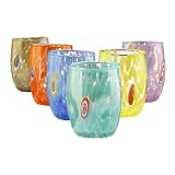 Onlylux Set 6 Bicchieri Bombetta in Vetro Soffiato Colorati Artigianali 340 ml