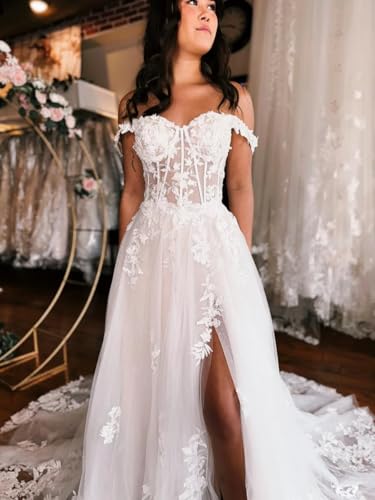 Wedding Dress for Bride 2025 Long A Line Lace Applique Tulle Boho Beach V-Neck Bridal Wedding Gowns for Bride4