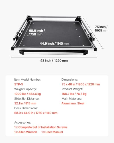 VEVOR ausziehbarer Ladeflächen-Organizer (1905 x 1220 mm) Ladeflächen-Aufbewahrungsschublade mit 453,6 kg Tragkraft & 6 beweglichen Ringen zur Sicherung, ausziehbares Fach für Trucks Schwarz