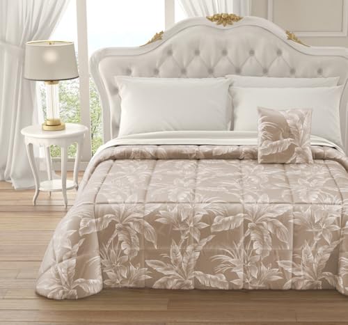 Generico Trapunta Kenya in Morbido Tessuto in Velluto Jaquard con 1 Cuscino Arredo Matrimoniale 260x270cm Imbottitura 350gr.m Super Calda e Soffice (Tortora)