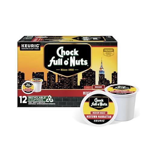 Chock Full o' Nuts Midtown Manhattan Keurig K-Cup Pods for Keurig Brewers – Premium Arabica, Medium Roast – Single Serve – 1 Pack of 12 K-Cup Pods