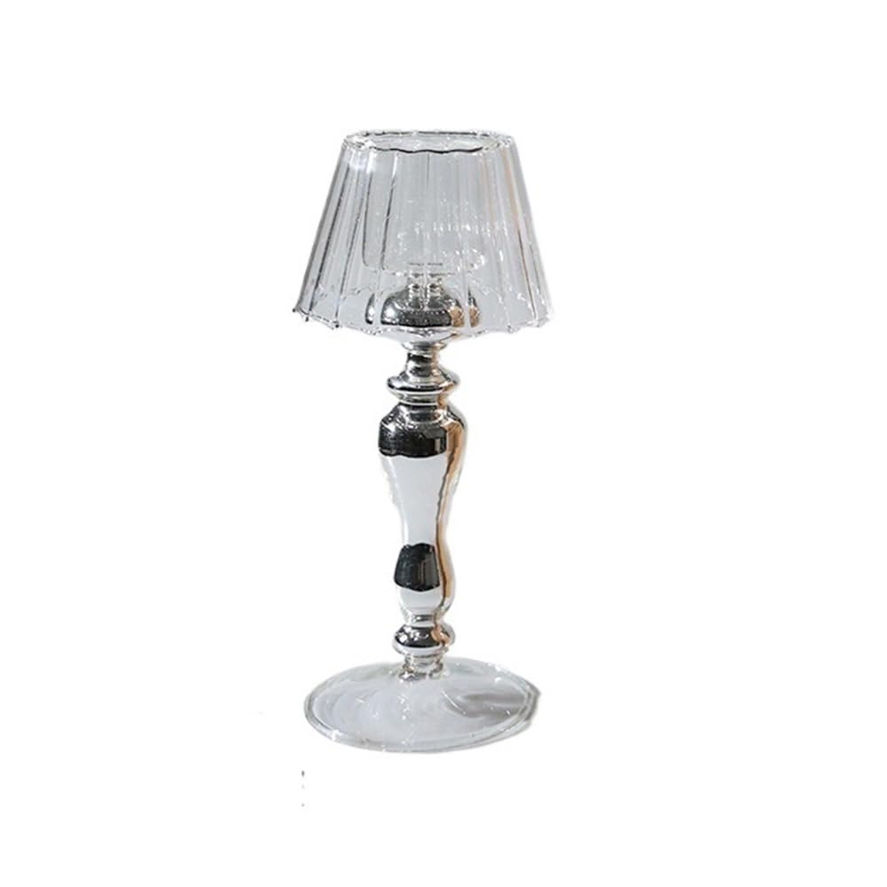 Vintage candle holder Retro Table Lamp Style Glass Candle Holder Home Decoration Personality Ornaments(Silver)