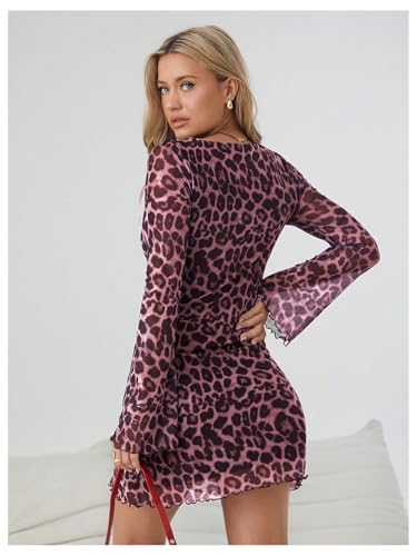 Image of Milumia Women's Leopard Print Mini Dress Y2k Bell Long Sleeve Cheetah Short Dresses Going Out Party Clubbing Outfits