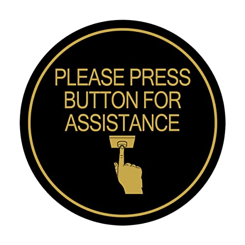Panneau Button For Assistance Rond Noir et Doré pour Accueil et Réception